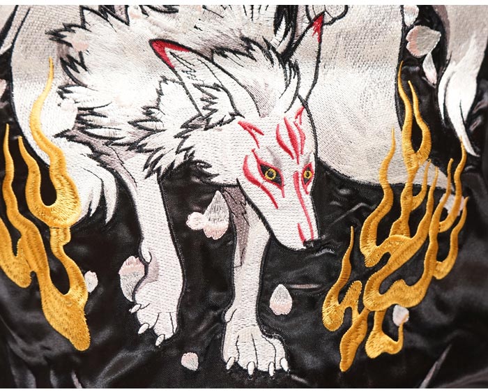 朧 おぼろ 和柄 スカジャン メンズ 華鳥風月 九尾 狐 刺繍 ユニ