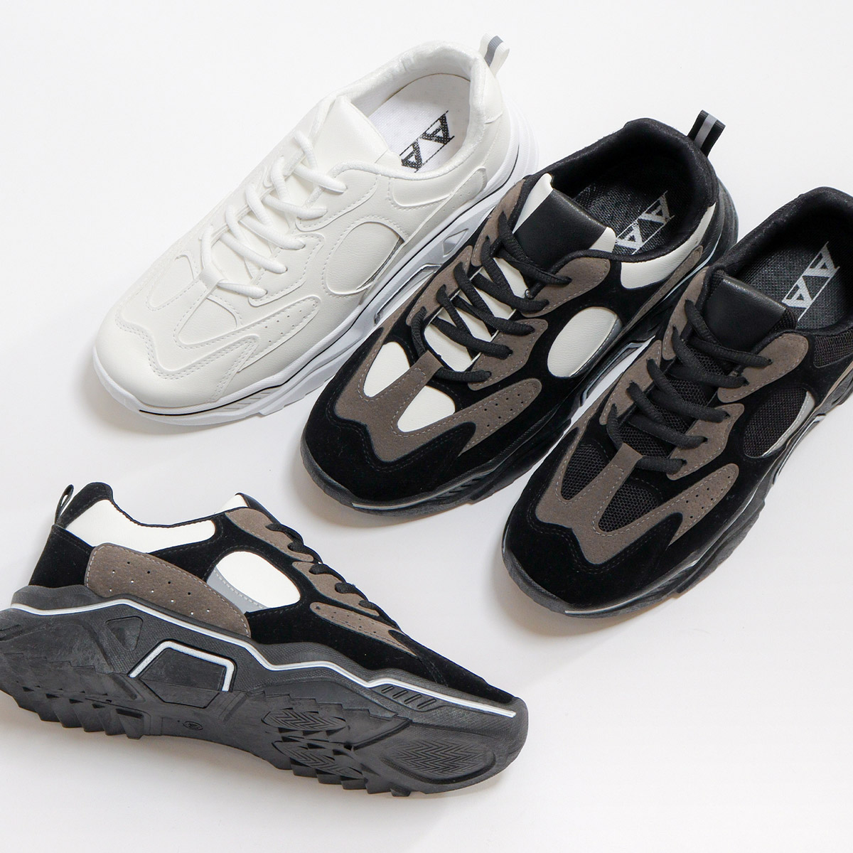 AAA+（サンエープラス） スニーカー メンズ 黒 厚底 4.5cm ローカット