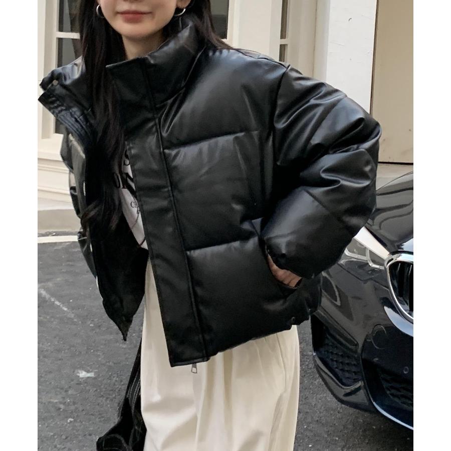 中綿ジャケット レディース オーバーサイズ ショート丈 合成皮革 中綿