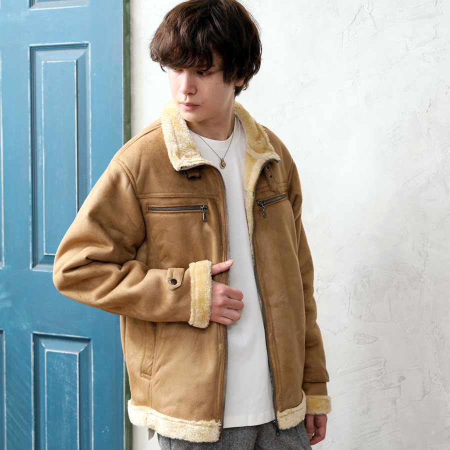 ライダースジャケット メンズ フェイクムートン ジャケット 総裏ボア