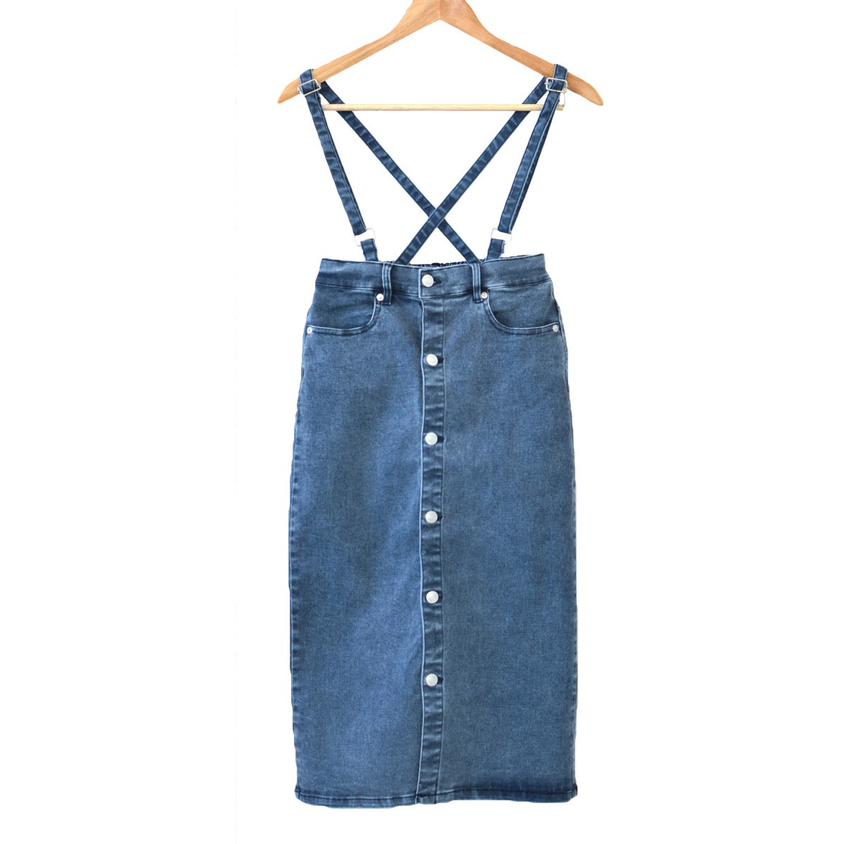 スカート レディース タイト ボトム サロペット ツイル デニム ボタン