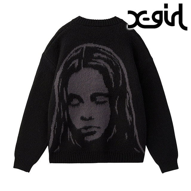 X-girl（エックスガール） フェイス ジャガードニットカーディガン