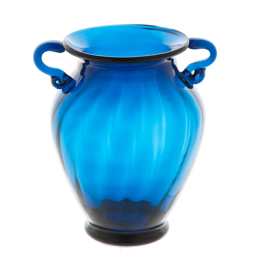 みよし漆器本舗 ガラス花瓶 ダブルイヤー ブルー フラワーベース 大