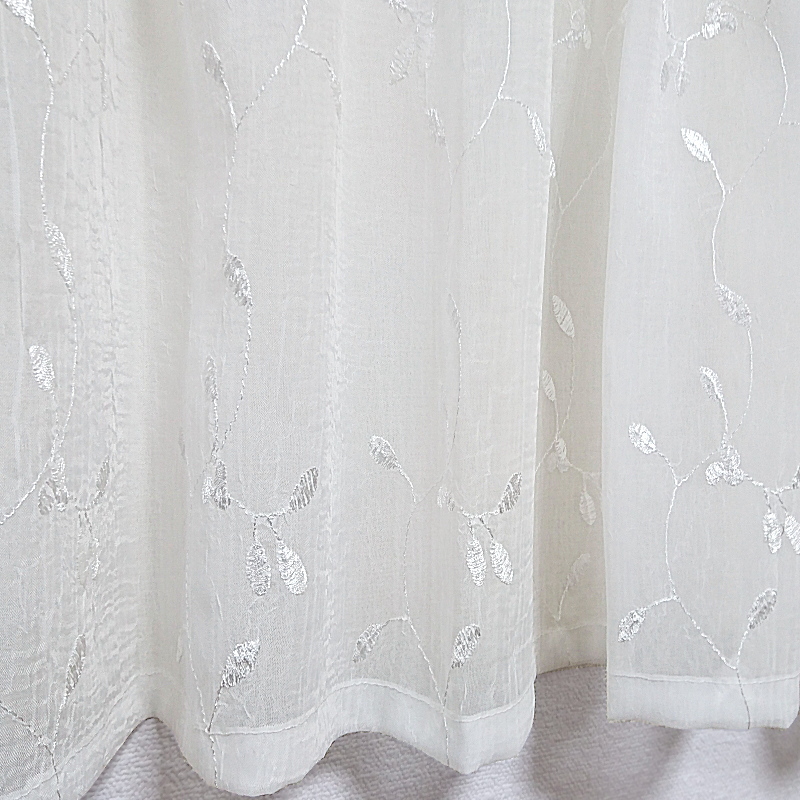 オーダーカフェカーテン レース カフェ クラッシュボイル 刺繍 製品幅