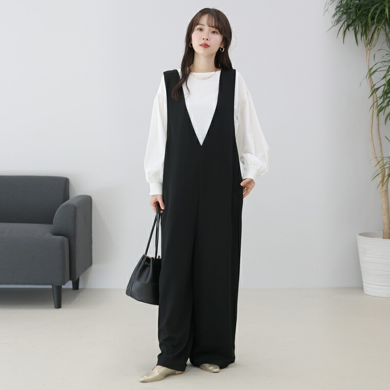 Aletta vita 爆買 サロペット パンツ Vネック ワイド ストレート