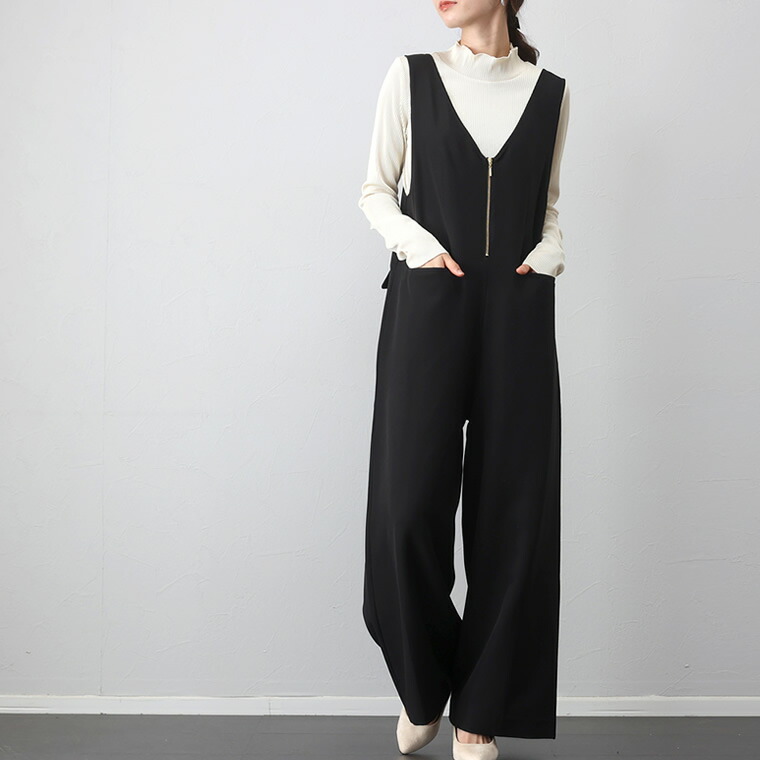 Aletta vita サロペット オールインワン レイヤード Vネック 両V