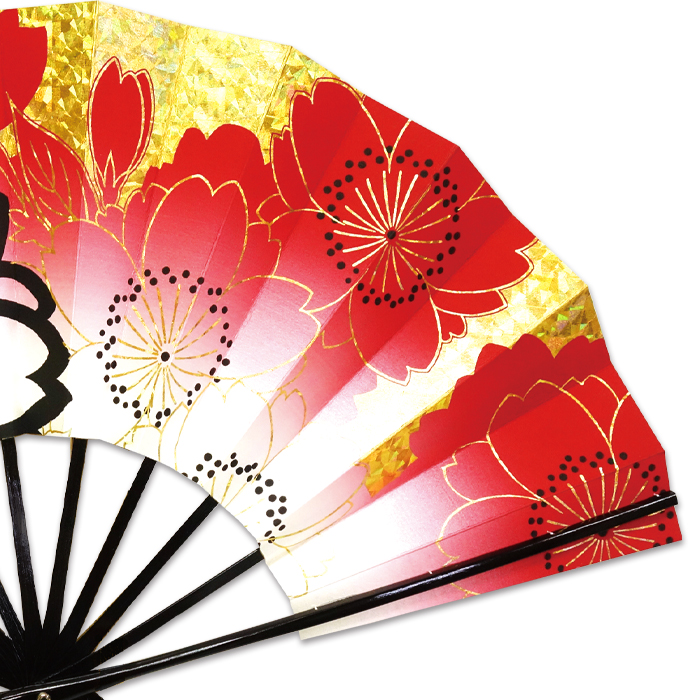 舞扇子 舞扇 踊り用 日本舞踊 桜 さくら 金ホログラム箔 赤 よさこい