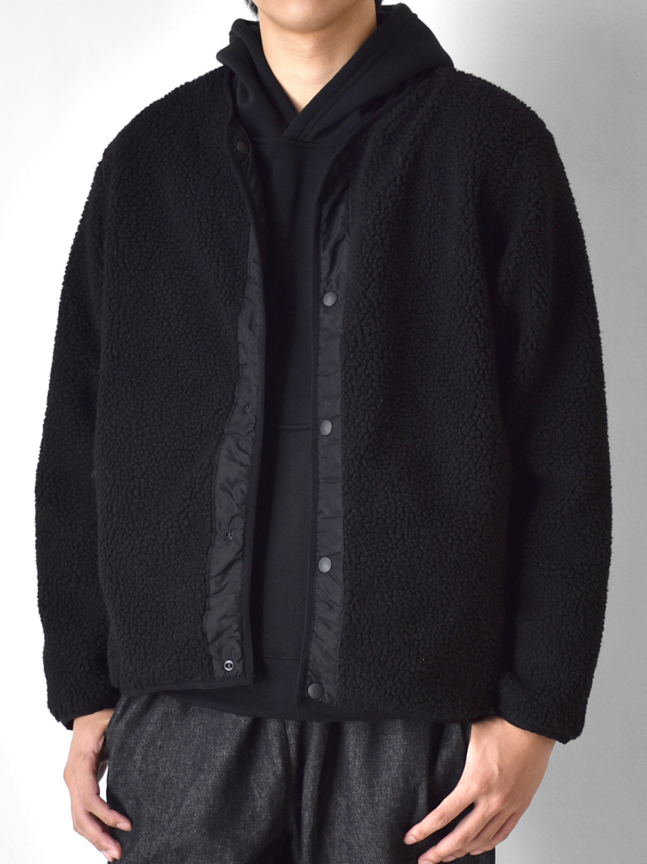 ノーカラー リバーシブル ボア ジャケット タフタ フリース ブルゾン