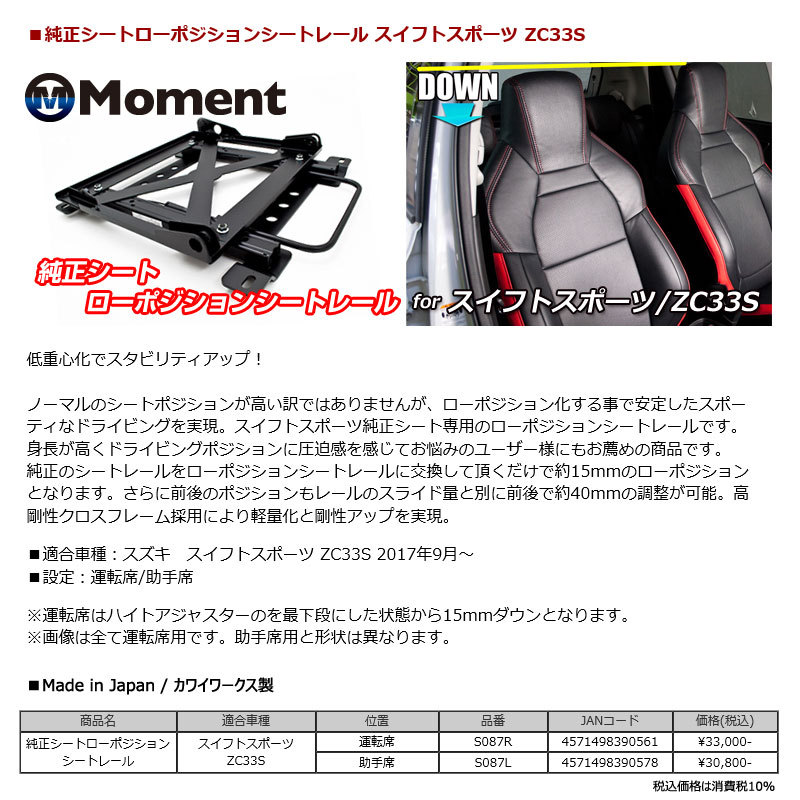 シートレール スイフトスポーツ ZC33S 純正シート用 ローポジション
