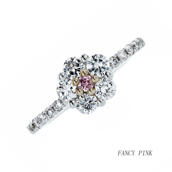 ピンクダイヤモンド リング 0.04ct I1 FANCY PINK 脇石0.60ct プラチナ