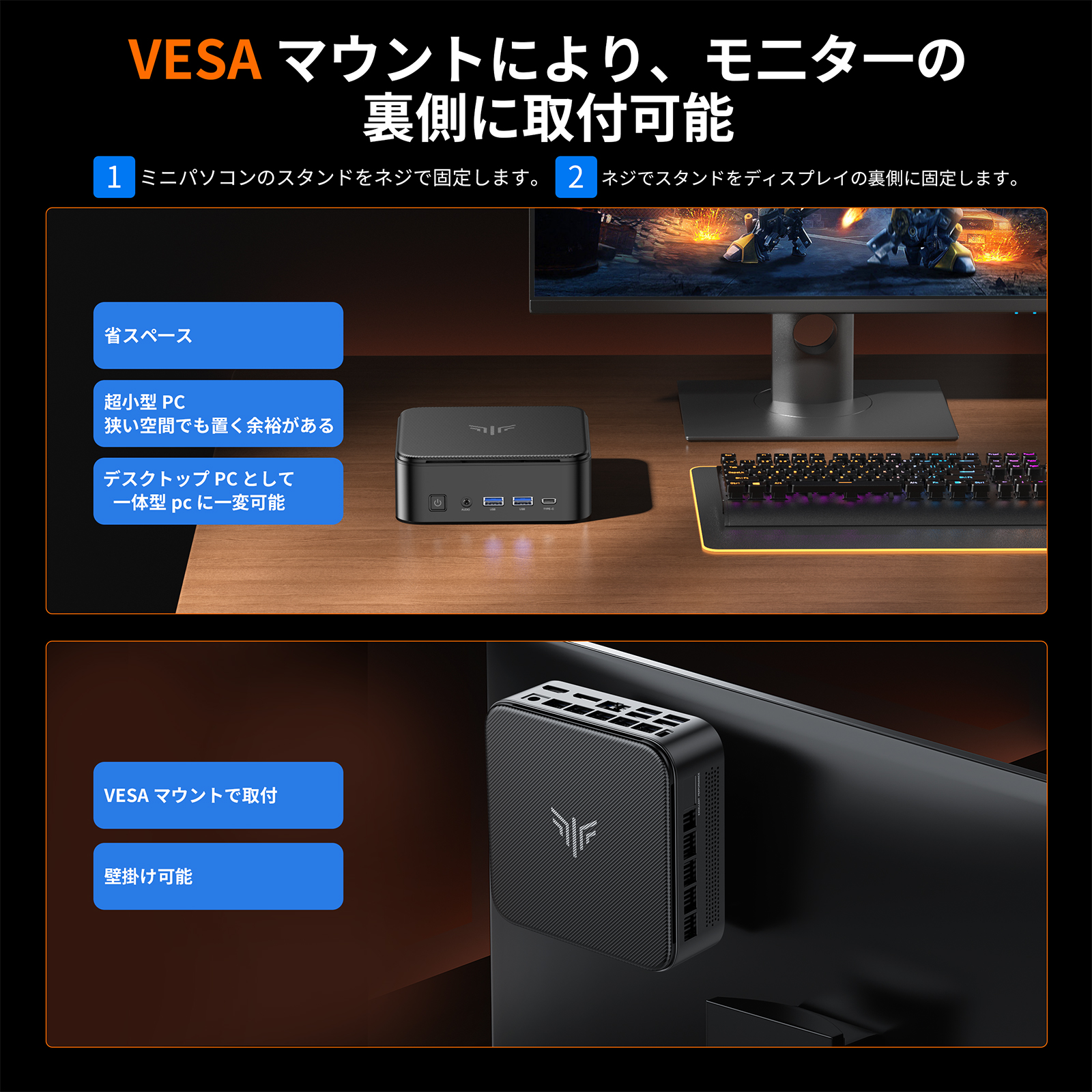 Nipogi ゲーミング AMD Ryzen5 7430U ミニpc 小型ゲーミングpc 最大4.3