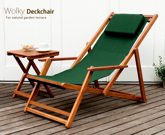 松右衛門帆を使用した折り畳みできる ウッドデッキチェア 松右衛門帆を