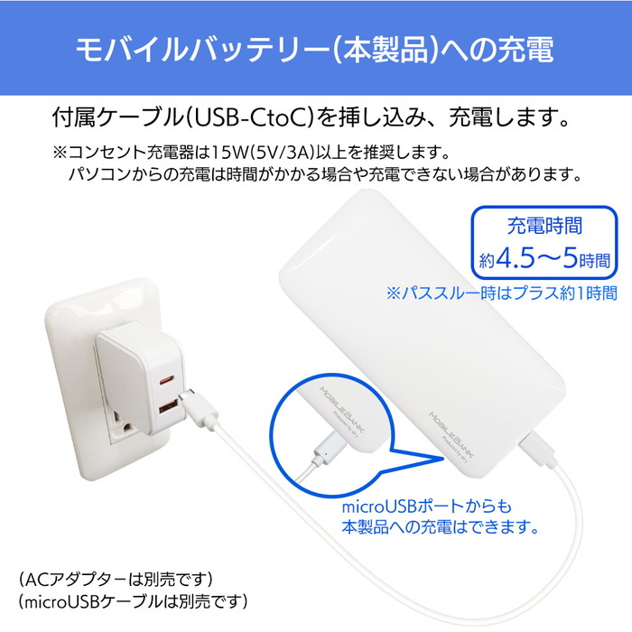 モバイルバッテリー 10000mAh タイプC typeC コンパクト スリム