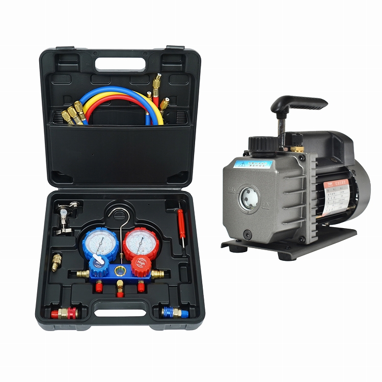 真空ポンプ エアコンガスチャージ マニホールドゲージ セット エアコン