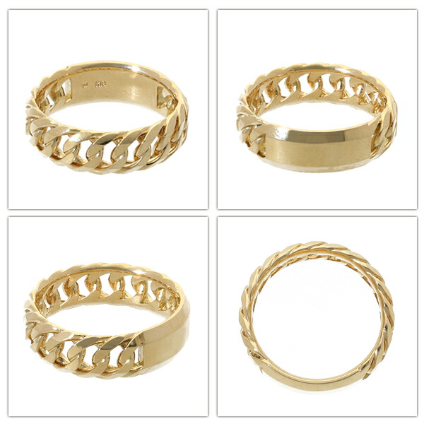 チェーンデザイン K18 イエローゴールドリング 幅6.6mm 5号〜21号 指輪