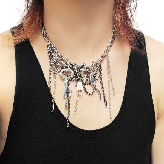 ネックレス メンズ じゃらじゃらネックレス モード系 V系 鍵 角 y2k
