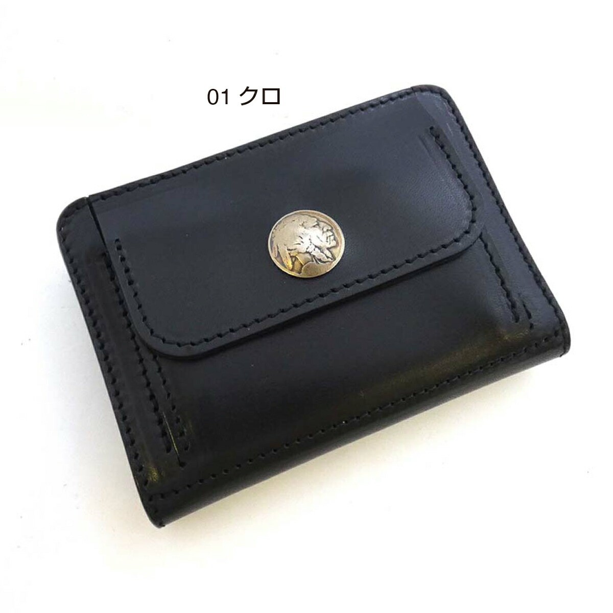 ALZUNI 二つ折り コンチョ サドルレザー メンズ レディース ミドル