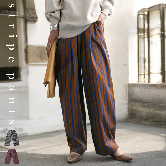 antiqua（アンティカ） ストライプ柄パンツ パンツ レディース