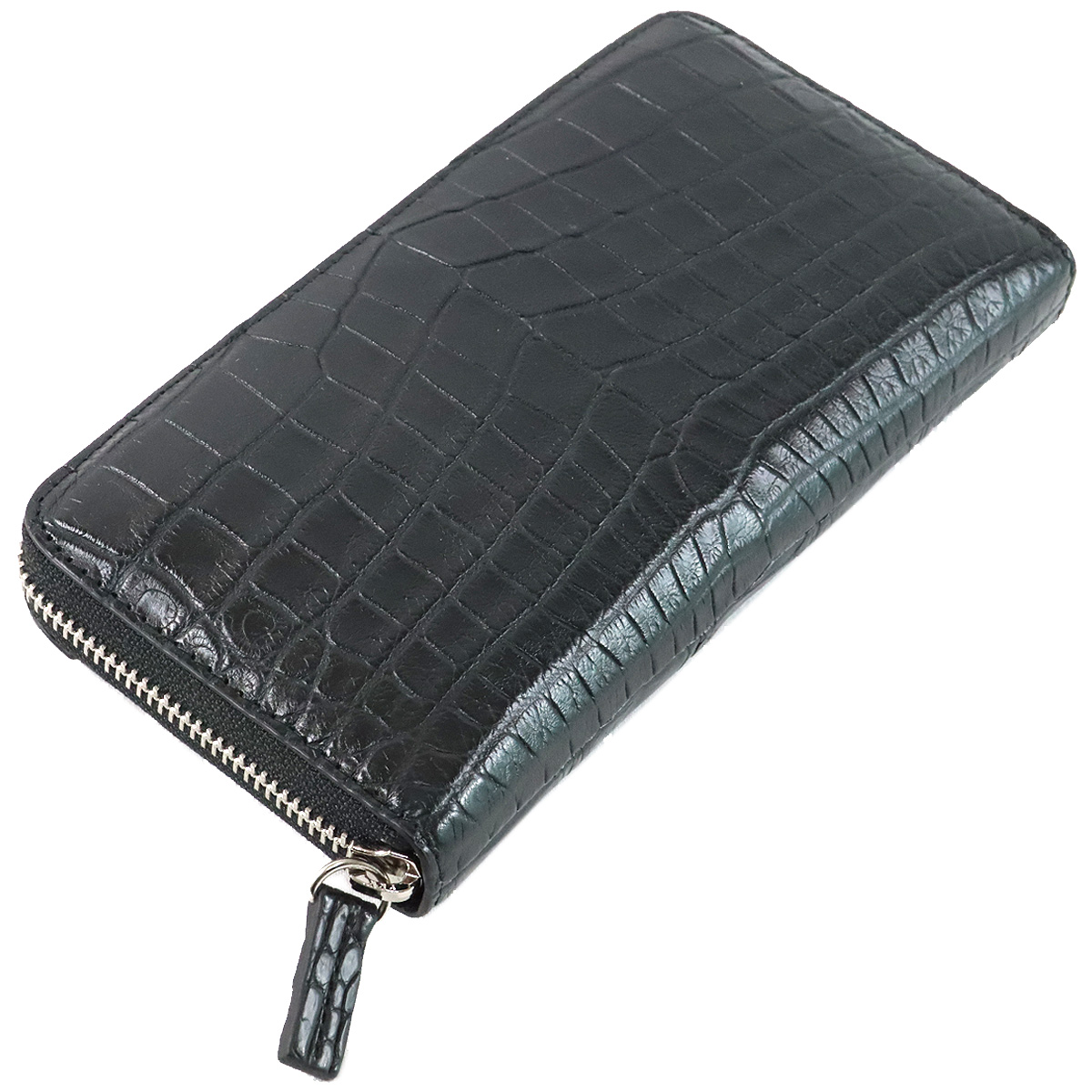 クロコダイル 長財布 -6- マットクロコ ラウンドファスナー : あおい