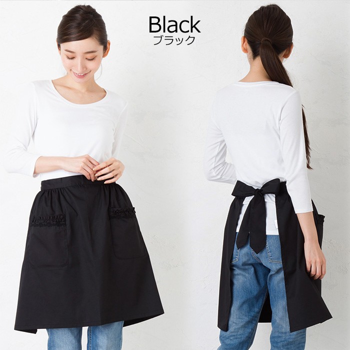 エプロン フリルローズレース付きサロンエプロン M−Lサイズ 18116