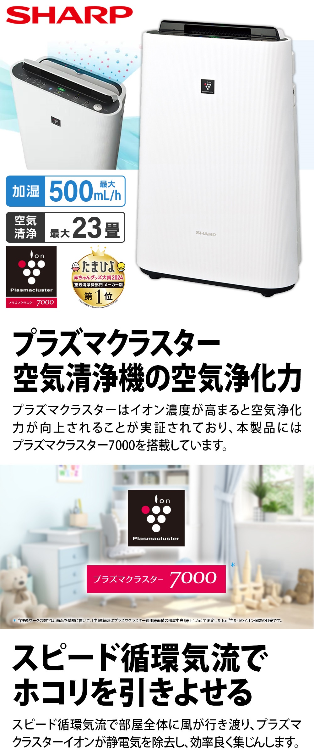 SHARP（シャープ） KC-S50-W ホワイト系 プラズマクラスター7000 加湿