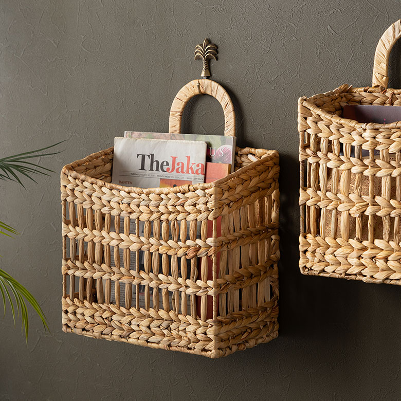 バスケット ウォーターヒヤシンス Lサイズ かご 持ち手付き A4対応