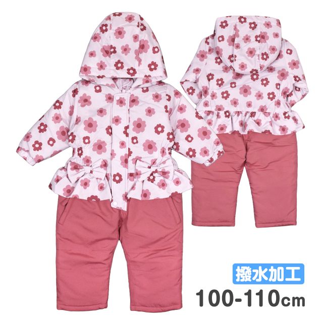 送料無料)ジャンプスーツ 花柄 キッズ 子供 女の子 撥水 フード付き