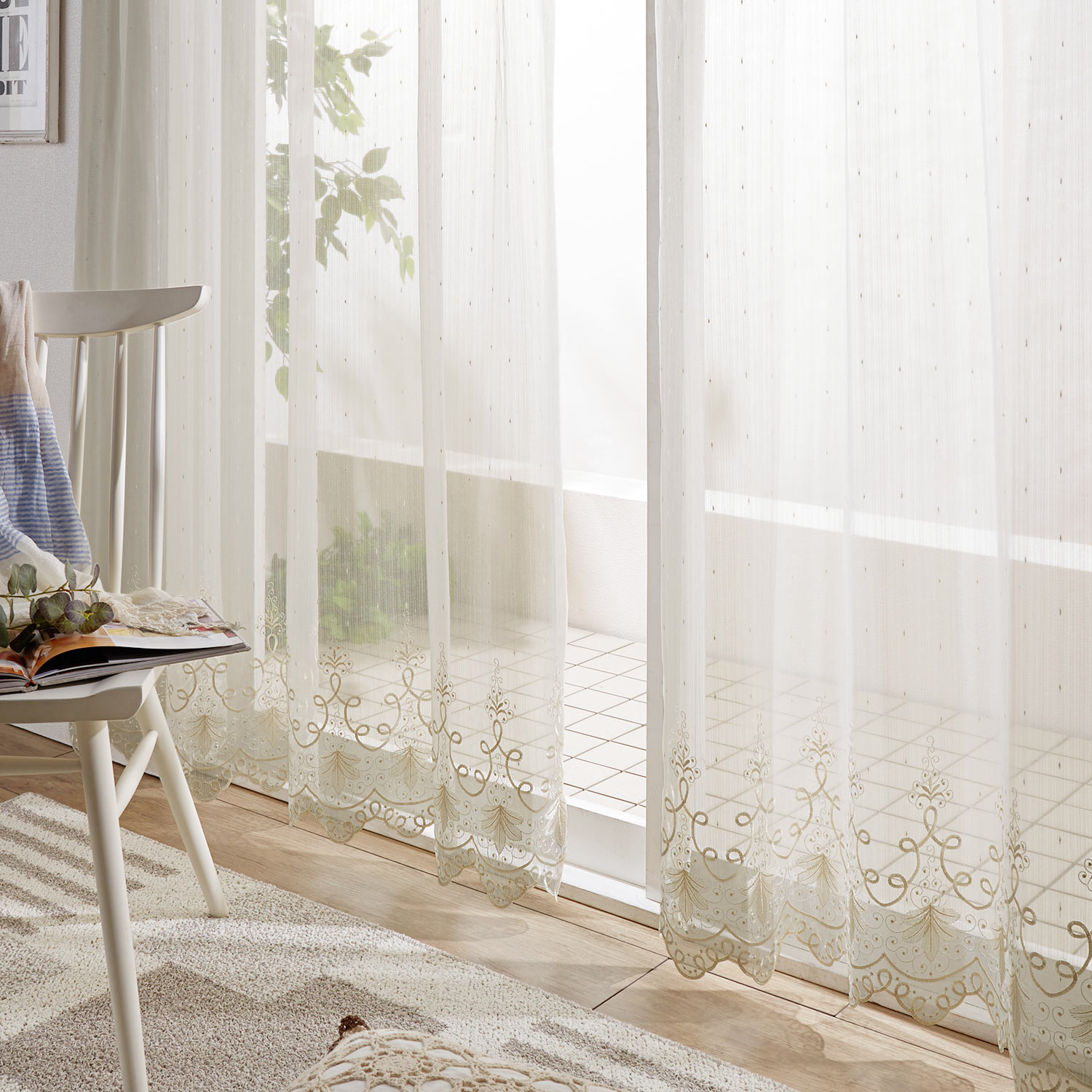 カーテン レースカーテン レース トルコ刺繍 スカラップデザイン