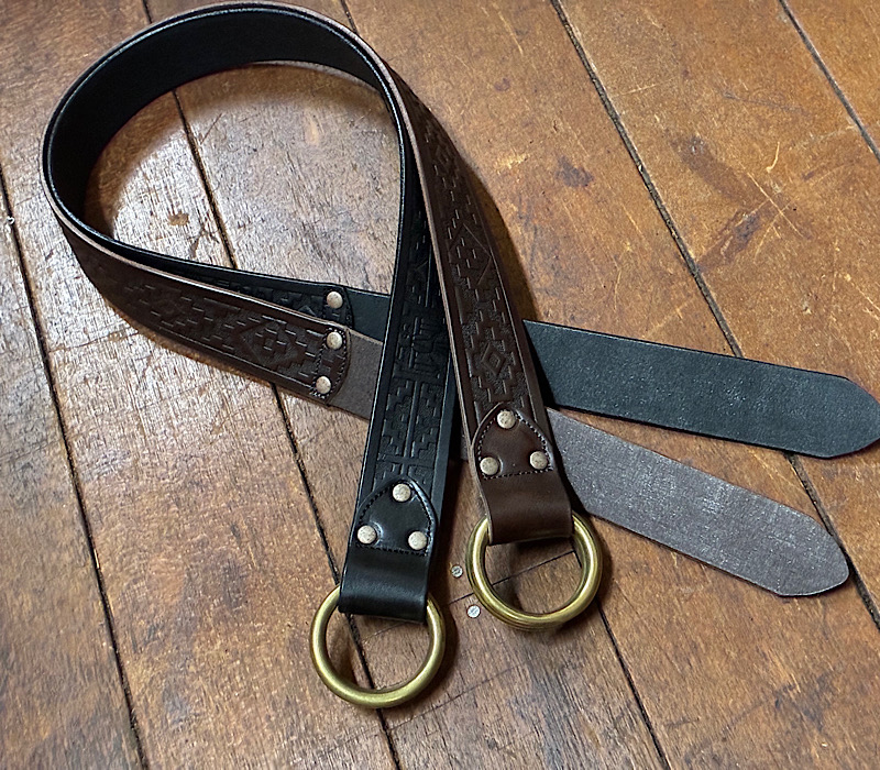 Wリングベルト】栃木レザーベルト 40ミリ幅 ダブルリング ネイティブ柄