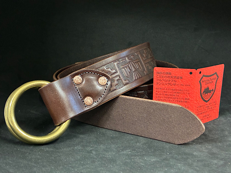 Wリングベルト】栃木レザーベルト 40ミリ幅 ダブルリング ネイティブ柄