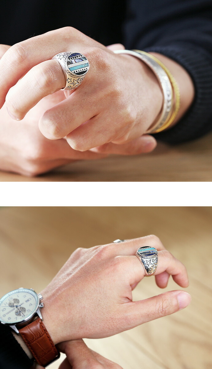 Binich（ビニッチ） インレイ マルチストーン スター リング メンズ