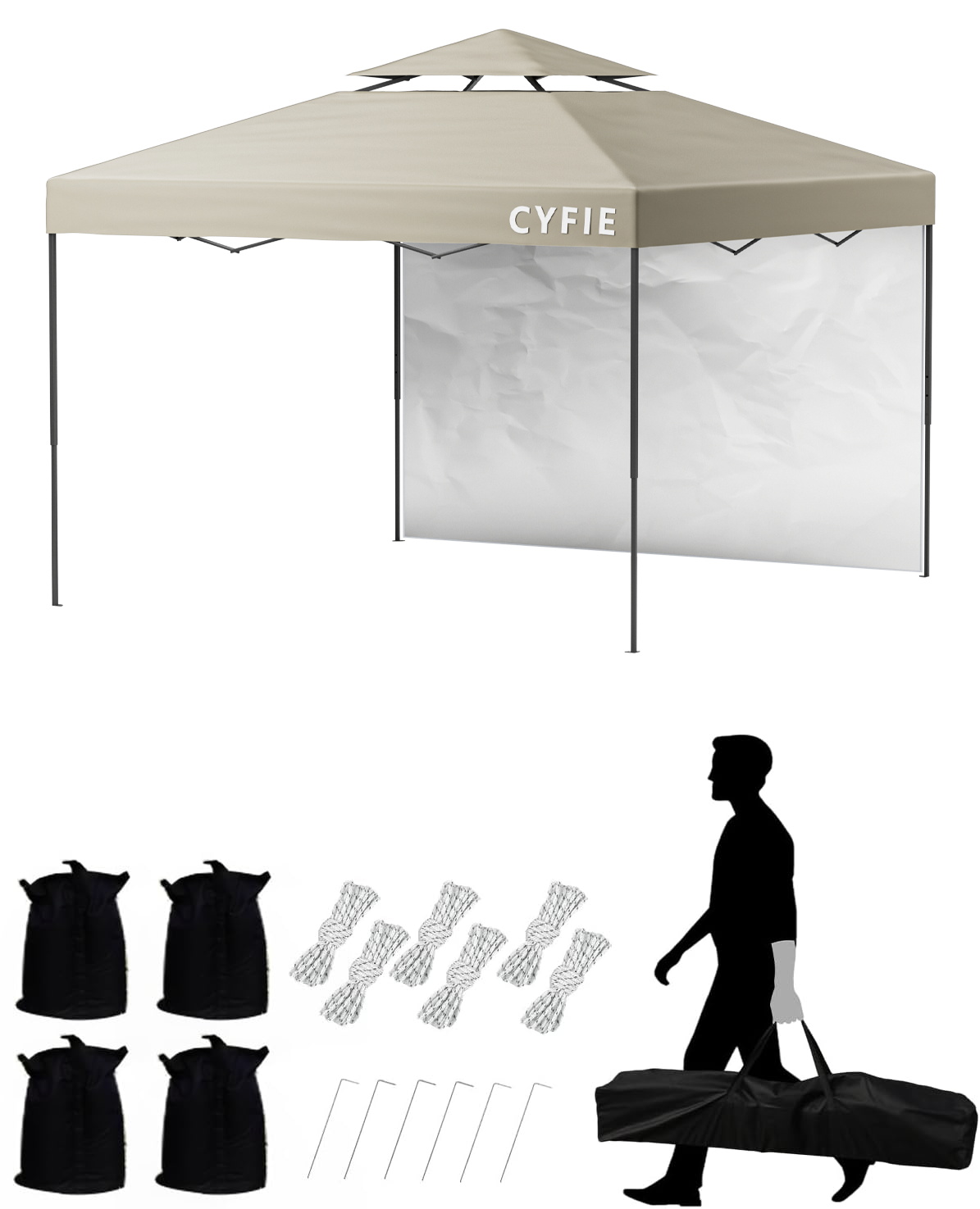 タープテント 3M ワンタッチタープテント サイドシート付 高さ3段階