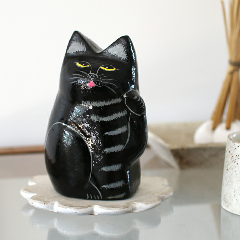 amabro（アマブロ） 招き猫 おしゃれ 黒 白 ハンドペイント インド 紙
