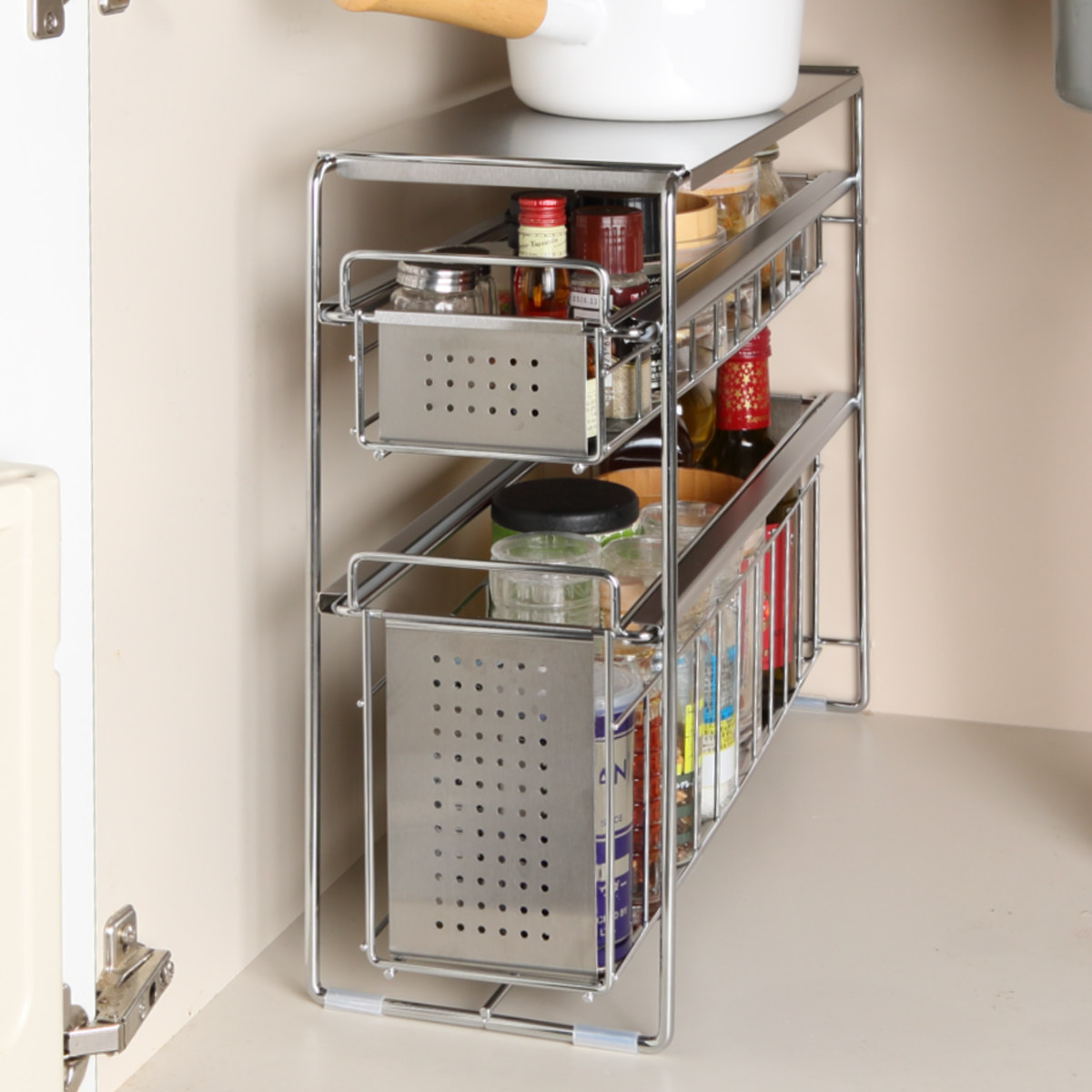 ヨシカワ シンク下収納 シンク下スライド収納 2段 幅15cm （ シンク下