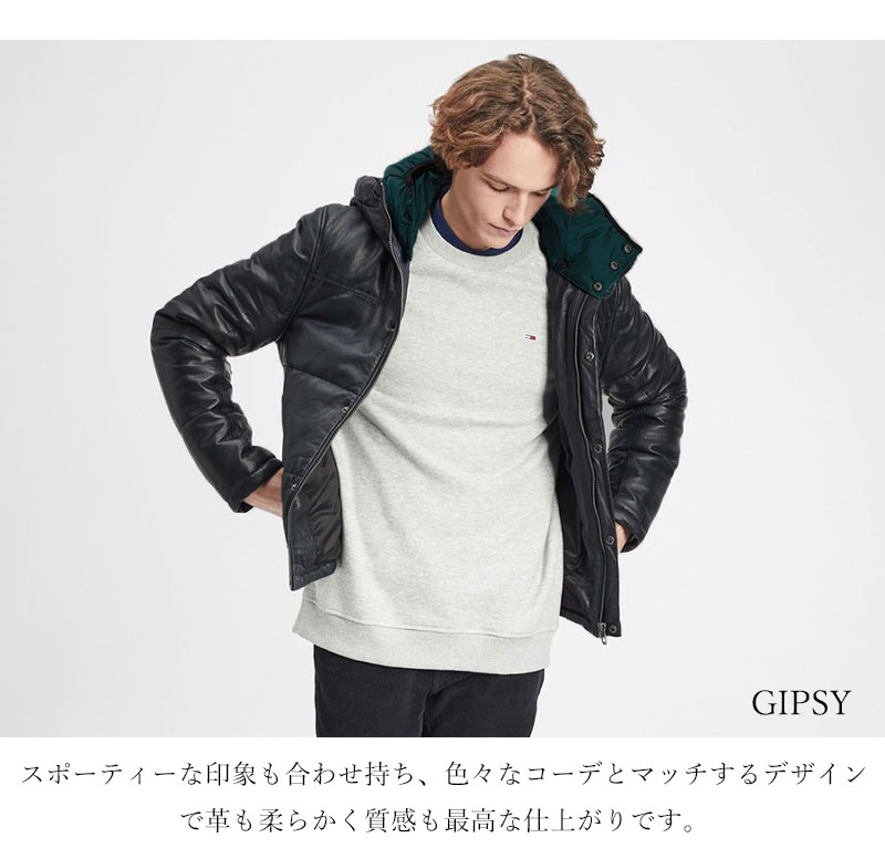 GIPSY ラム シープ スキン レザー ダウンジャケット フード フーディー
