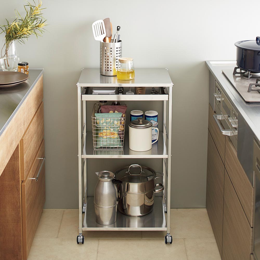 dinos（ディノス） ステンレス作業台ワゴン 引き出し1杯タイプ 幅50cm