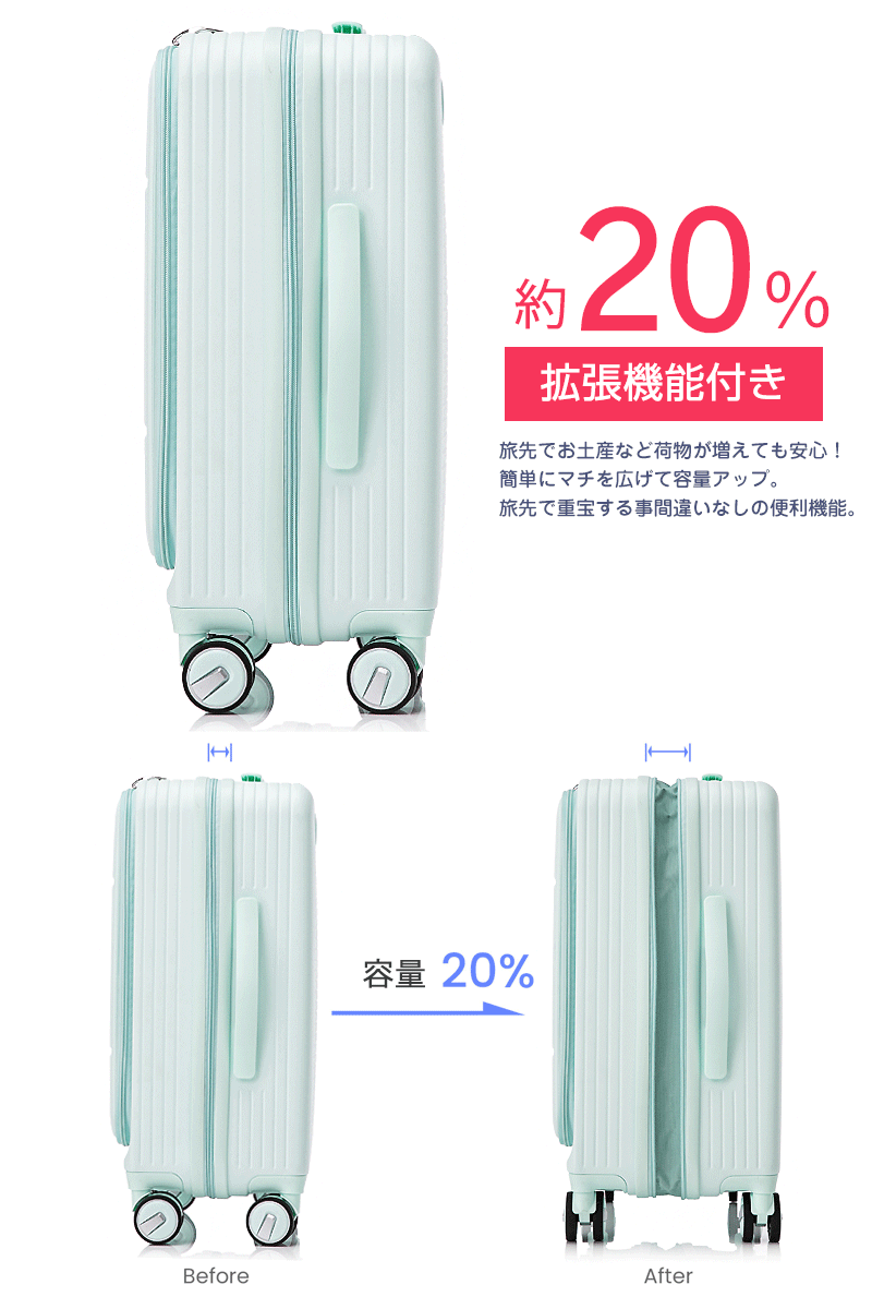 スーツケース Sサイズ フロントオープン 拡張機能 機内持ち込み