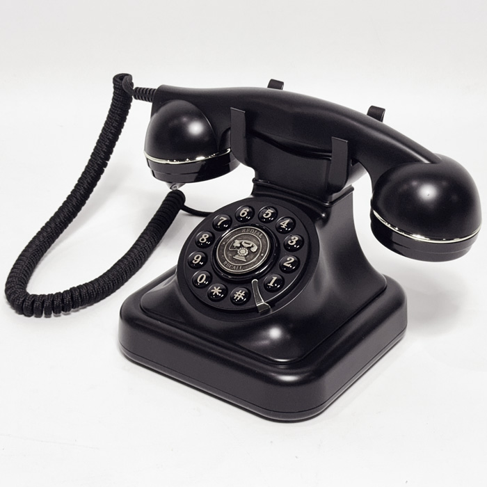 電源不要 固定電話機【アンティーク黒電話】 プッシュホン 黒電話