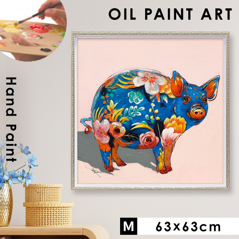 オイルペイント ハンドペイント 63×63cm アート ブタ モダンアート