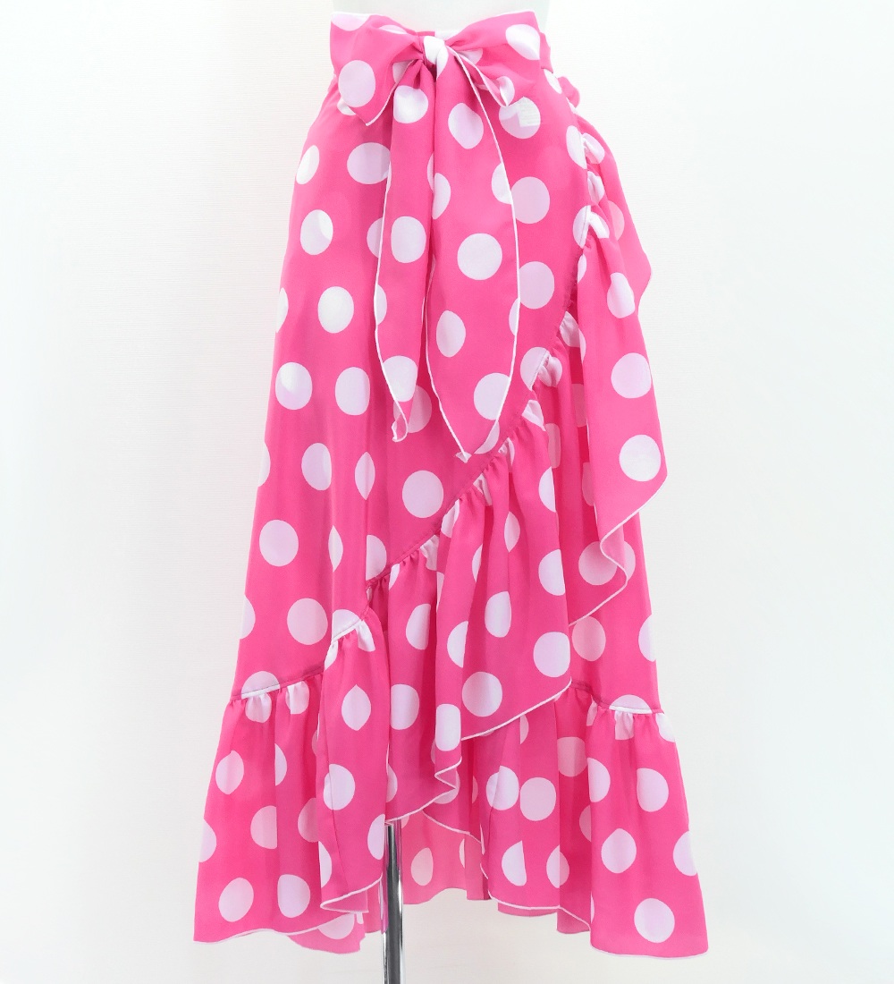 フラメンコ 巻きスカート 水玉 チェリーピンク×ホワイト Fサイズ FMS-2