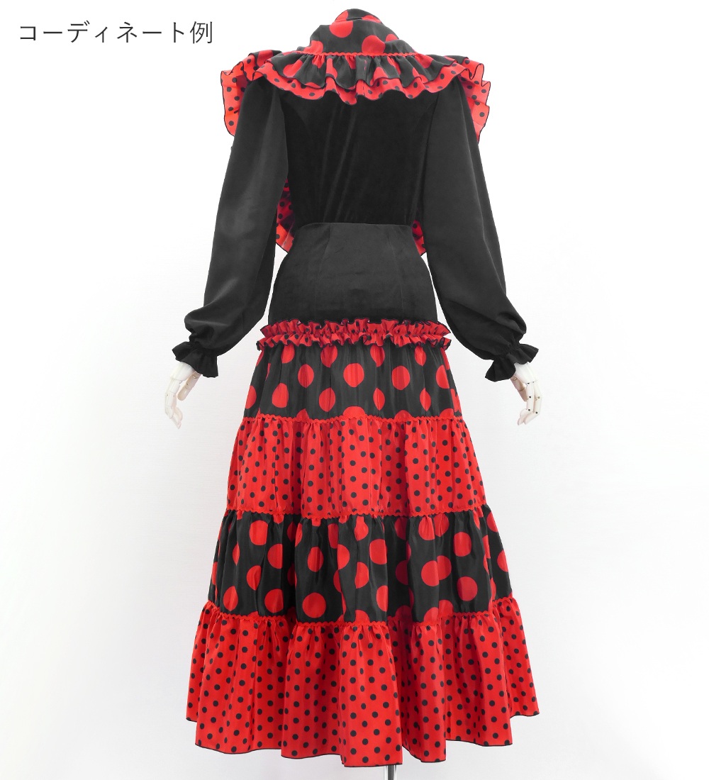 フラメンコ ピキージョ＆スカートセット 水玉 ブラック×レッド S-L