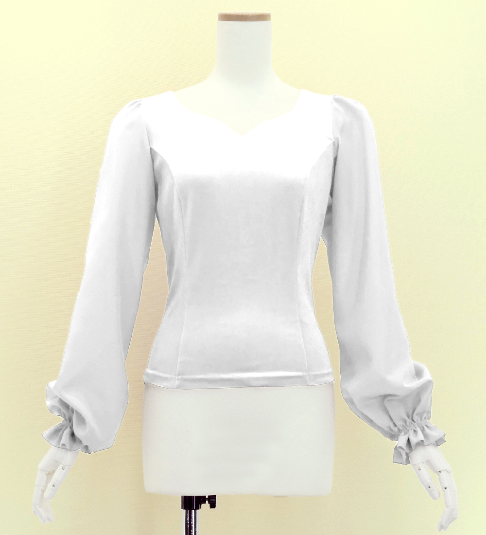 フラメンコ 選べる襟ぐり ロングスリーブブラウス ホワイト S・M・L