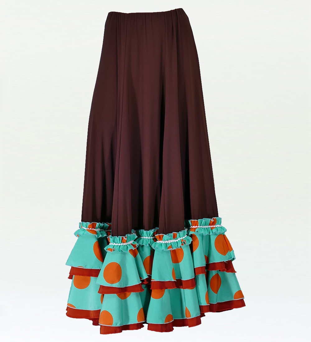フラメンコ 水玉フリル ファルダスカート ブラウン フリーサイズ