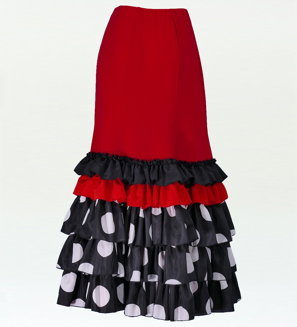 フラメンコ 水玉 フリル セミマーメイド ファルダ スカート ブラック