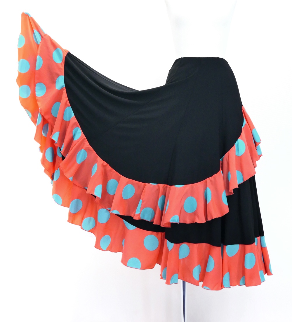 フラメンコ 水玉 斜めフリル ファルダスカート ピンク Mサイズ 3047pi