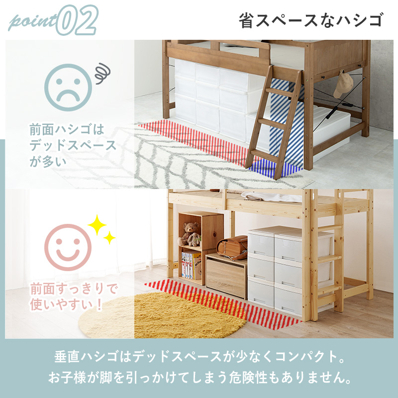 HAGiHARA（萩原） ロフトベッド ロータイプ 木製 子供 小さめ ベッド
