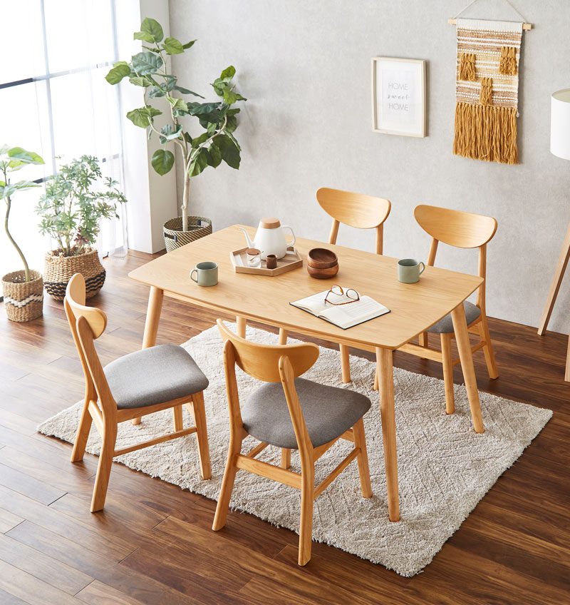 ダイニングセット 5点セット 4人掛け 幅135 天然木 長方形 ダイニング