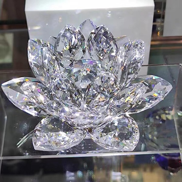 k9クリスタルガラス 蓮の花 仏 水晶 水晶置物 インテリア 車飾り 透明