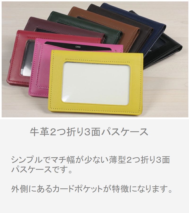 パスケース 定期入れ 二つ折り 3面 外側 カードケース 本革 ポイント
