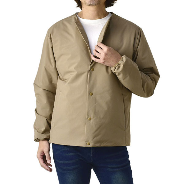 FLAG ON CREW ノーカラー中綿ジャケット メンズ 衿なしアウター